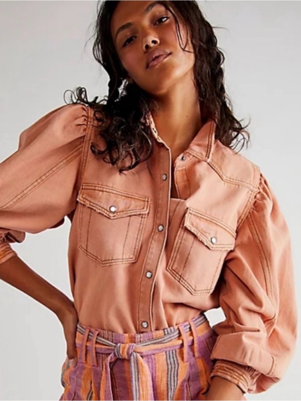 We the Free “with love” denim top in WASHED LAVENDER - Picture 2 of 5